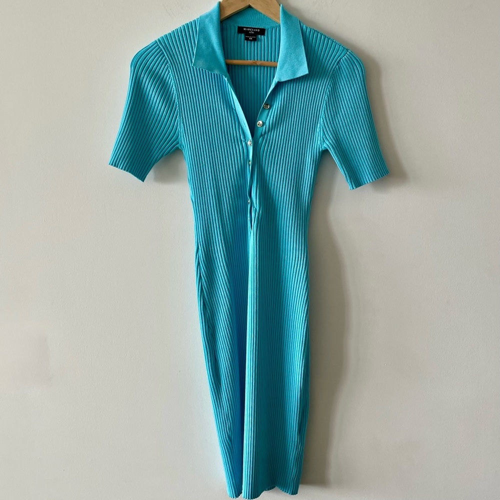 Marciano by GUESS Ribbed Tight Fitted Short Sleeve Midi Dress